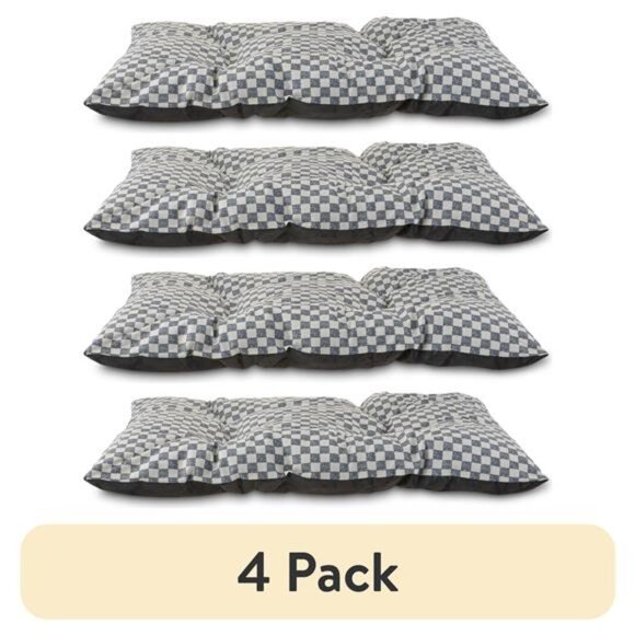 (4 pack) Tufted Pillow Pet Bed, Black and White Check, 1 Count - Picture 1 of 5